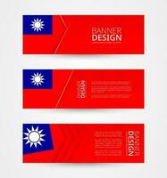 reeks van drie horizontaal banners met vlag van Taiwan. web banier ontwerp sjabloon in kleur van Taiwan vlag. vector