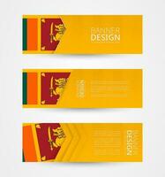 reeks van drie horizontaal banners met vlag van sri lanka. web banier ontwerp sjabloon in kleur van sri lanka vlag. vector