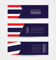 reeks van drie horizontaal banners met vlag van Thailand. web banier ontwerp sjabloon in kleur van Thailand vlag. vector