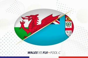 rugby bij elkaar passen tussen Wales en fiji, concept voor rugby toernooi. vector