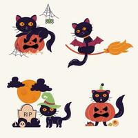 hand- getrokken karakter halloween kat. kat in verschillend poses vector