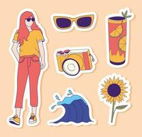 kleurrijke hand getrokken zomercollectie stickers vector