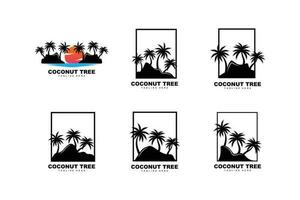 kokosnoot boom logo, palm boom zonsondergang strand vector, elegant minimalistische gemakkelijk ontwerp, symbool sjabloon icoon vector