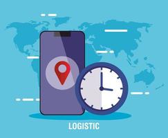 levering logistieke service met smartphone en klok vector
