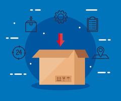 levering logistieke service met doos en pictogrammen vector