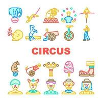 circus carnaval wijnoogst tonen pictogrammen reeks vector