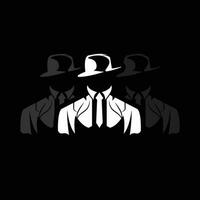 detective Mens logo ontwerp, maffia detective mode smoking en hoed illustratie vector, zwarte man zakenman icoon vector