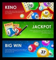 bingo en keno loterij ballen, kaartjes banners vector