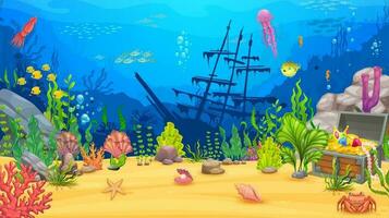 onderwater- spel landschap met schat borst vector