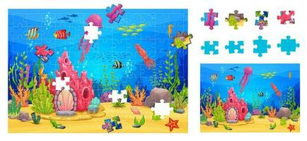 decoupeerzaag puzzel spel onderwater- landschap stukken vector