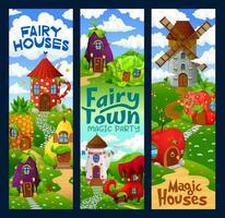tekenfilm sprookje huis gebouwen, magie huizen vector