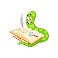 tekenfilm boekenwurm karakter, schattig boek worm auteur vector