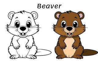 schattig bever dier kleur boek illustratie vector