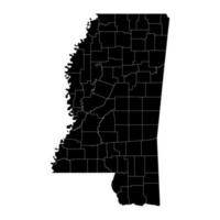 Mississippi staat kaart met provincies. vector illustratie.
