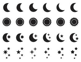 nacht icoon van de maan met sterren en zon icoon, vector Aan wit achtergrond.