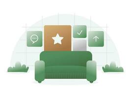 verzenden recensie meubilair vlak illustratie geschikt voor mobiel Bedrijfsmiddel app en website ontwerp vector