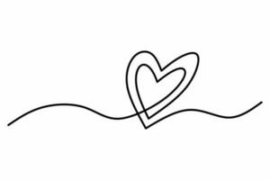hart doorlopend een lijn tekening, dubbele hart hand- getrokken, zwart en wit vector minimalistische illustratie van liefde concept gemaakt van een lijn.