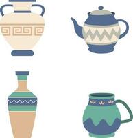 keramisch potten. blauw keramisch met oosters patroon. China vazen, kannen, theepotten en potten voor interieur, vector set. illustratie vaas porselein decoratie, keramisch oude.vector illustratie