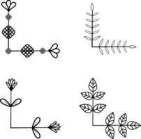 blad hoek kader, bloemen en blad ornamenten. geïsoleerd vector illustratie voor bruiloft, groet banier ontwerp. tekening schetsen stijl.illustratie vector