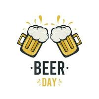 roosteren twee glas van bier Aan wit achtergrond voor bier dag groet perfect voor sociaal media post, begroeting, evenement, en meer vector