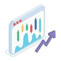 een isometrische icoon van bitcoin analytics vector