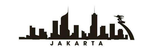 Jakarta horizon en oriëntatiepunten silhouet vector