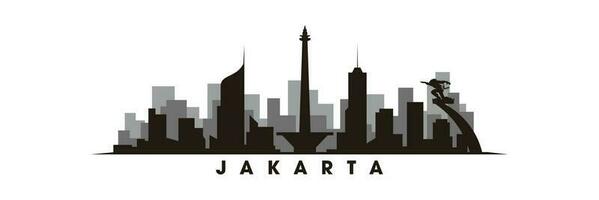 Jakarta horizon en oriëntatiepunten silhouet vector