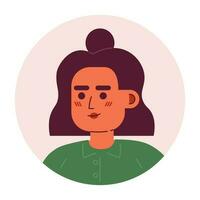 spaans meisje met rommelig bun kapsel semi vlak vector karakter hoofd. mooi vrouw. bewerkbare tekenfilm avatar icoon. gezicht emotie. kleurrijk plek illustratie voor web grafisch ontwerp, animatie