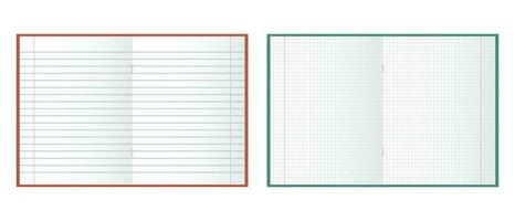 school- notebook. model, blanco geruit en lineair blocnotes Aan wit achtergrond. illustratie, vector