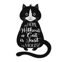 schattig zwart kat met belettering huis zonder een kat alleen maar een huis. mode afdrukken ontwerp voor affiches, kaarten, t-shirts vector