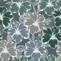 naadloos patroon, blauw, groen en beige hibiscus bloemen met wit schets. retro afdrukken, textiel, achtergrond, vector