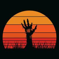 grappig geschenk wijnoogst retro zonsondergang halloween zombie hand- eng t overhemd ontwerp vector