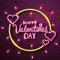 fijne valentijnsdag met hartjes van neonlichten vector