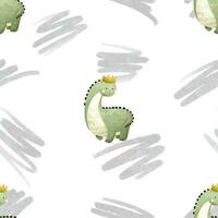 kinderachtig naadloos dino patroon..kinderen baby patroon met schattig dinosaurussen. naadloos herhalen patroon met groen dinosaurussen met kroon. naadloos vector patroon Scandinavisch kinderachtig patroon met dinosaurussen.