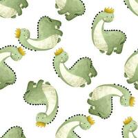 kinderachtig naadloos dino patroon..kinderen baby patroon met schattig dinosaurussen. naadloos herhalen patroon met groen dinosaurussen met kroon. naadloos vector patroon Scandinavisch kinderachtig patroon met dinosaurussen.