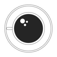 koffie kop Aan bord top visie vlak monochroom geïsoleerd vector voorwerp. geurig ochtend- drank. bewerkbare zwart en wit lijn kunst tekening. gemakkelijk schets plek illustratie voor web grafisch ontwerp