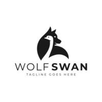 wolf zwaan negatief ruimte logo vector