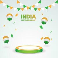 Indië onafhankelijkheid dag podium met ballonnen en confetti voor Scherm bedrijf Promotie vector