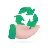 hand- Holding recycling symbool verspilling recycling concept voor de planeet. 3d illustratie vector