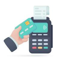credit kaart vegen machine 3d icoon. online betaling door credit kaart zonder contant geld samenleving. 3d illustratie vector
