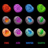abstract wind, lucht, vuur, water, aarde symbool ontwerp Aan stenen voor spel of app concept in verschillend kleur. pictogrammen voor ui spel. vector