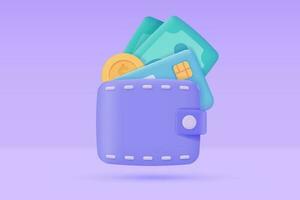 credit kaart en portemonnee 3d pictogrammen.online betaling zonder contant geld maatschappij voor winkelen. 3d illustratie. vector