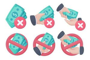 verboden zakenman hand- Holding contant geld concept van stoppen corruptie 3d vector illustratie