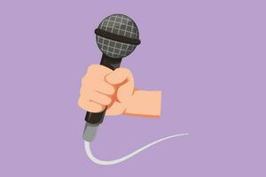 karakter vlak tekening karaoke Mens zingt lied met microfoon. zanger Holding microfoon in zijn hand- Bij karaoke zanger zingen een liedje. mic uitrusting voor muziek- festival. tekenfilm ontwerp vector illustratie