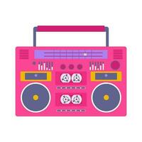 helder roze retro cassette recorder. muziek- speler. boombox 90s stijl. terug naar jaren 90. oud fashioned wijnoogst plakband recorder. nostalgie voor jaren 90, jaren 2000. neon kleuren. vector illustratie