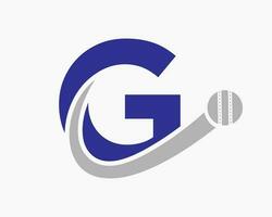 brief g krekel logo concept met in beweging bal icoon voor krekel club symbool. cricketspeler teken vector