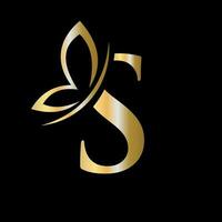 brief s vlinder logo concept voor luxe, schoonheid, spa en mode symbool vector