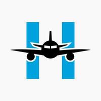 eerste brief h reizen logo concept met vliegend lucht vlak symbool vector