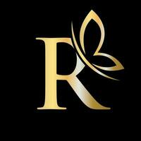 brief r vlinder logo concept voor luxe, schoonheid, spa en mode symbool vector