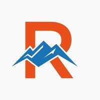 brief r monteren logo. berg natuur landschap logo combineren met heuvel icoon en sjabloon vector